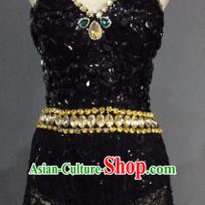 Top Grade Catwalks Swimsuit Costume Stage Performance Black Sequins Bikini Swimwear for Women