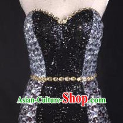 Top Grade Catwalks Black Sequins Swimsuit Costume Stage Performance Bikini Swimwear for Women