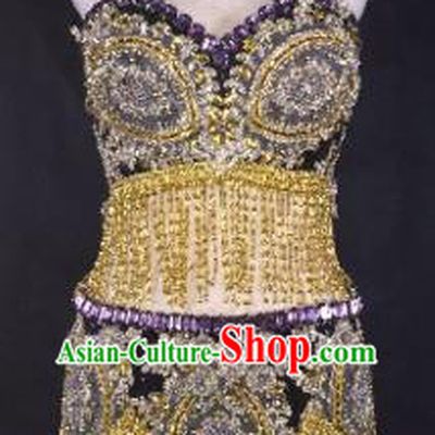 Top Grade Catwalks Golden Sequins Swimsuit Costume Stage Performance Bikini Swimwear for Women