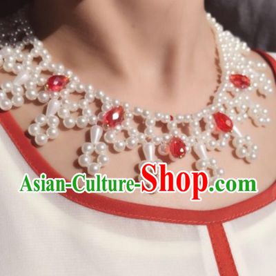 Handmade Chinese Traditional Accessories Hanfu Red Crystal Necklace for Women