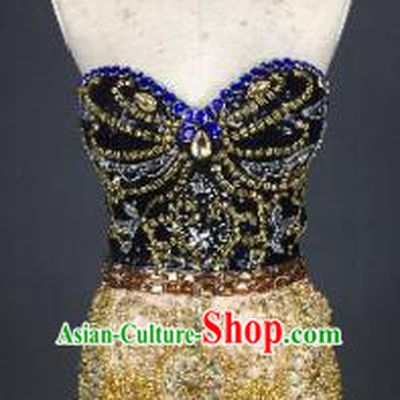 Top Grade Catwalks Golden Tassel Swimsuit Costume Stage Performance Bikini Swimwear for Women