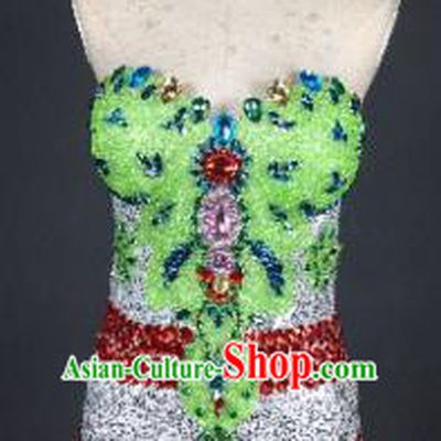 Top Grade Catwalks Green Sequins Swimsuit Costume Stage Performance Bikini Swimwear for Women