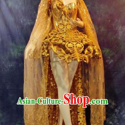 Top Grade Catwalks Golden Dress Costume Stage Performance Model Show Brazilian Carnival Clothing for Women