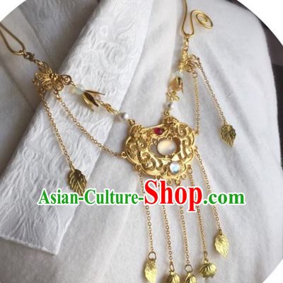Handmade Chinese Traditional Accessories Hanfu Golden Necklace for Women