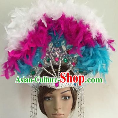 Professional Halloween Catwalks Feather Hair Accessories Brazilian Rio Carnival Samba Dance Hats for Women