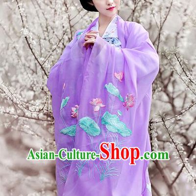 Traditional Chinese Tang Dynasty Imperial Consort Hanfu Dress Ancient Peri Embroidered Lotus Costumes and Headpiece for Women