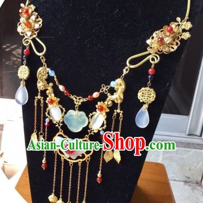 Handmade Chinese Traditional Accessories Hanfu Jade Butterfly Tassel Necklace for Women