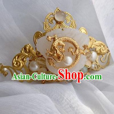 Chinese Traditional Ancient Hair Accessories Swordsman Hairpins Jade Dragon Tuinga for Men