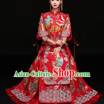 Traditional Chinese Female Wedding Red Costumes Ancient Embroidered Phoenix Bottom Drawer XiuHe Suit for Bride
