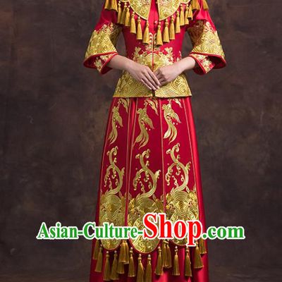 Traditional Chinese Female Wedding Red Costumes Ancient Embroidered Bottom Drawer XiuHe Suit for Bride