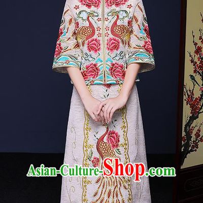 Traditional Chinese Female Wedding Costumes Ancient Embroidered Phoenix Peony Bottom Drawer XiuHe Suit for Bride
