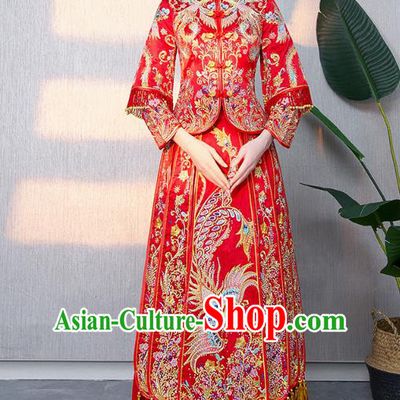 Traditional Chinese Ancient Bottom Drawer Wedding Costumes Embroidered Phoenix XiuHe Suit for Women