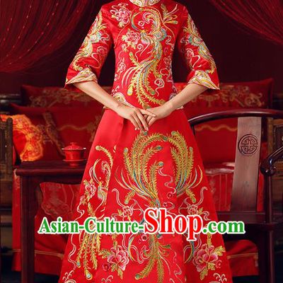Chinese Ancient Bottom Drawer Embroidered Phoenix Red XiuHe Suit Traditional Wedding Costumes for Women