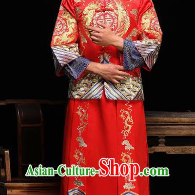 Ancient Chinese Wedding Toast Costumes Traditional Bridegroom Embroidered Tang Suit for Men
