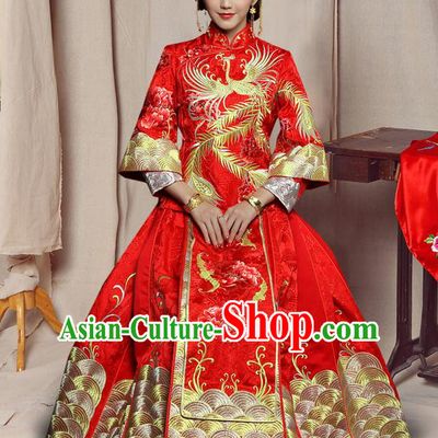 Traditional Chinese Embroidered XiuHe Suit Wedding Costumes Ancient Bottom Drawer for Bride