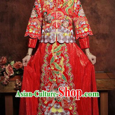 Traditional Chinese Embroidered Phoenix Peony XiuHe Suit Wedding Costumes Ancient Bottom Drawer for Bride