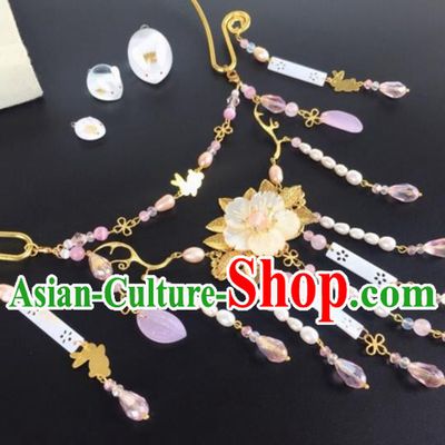Handmade Chinese Traditional Accessories Hanfu Shell Flower Tassel Necklace for Women