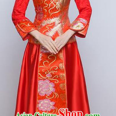 Chinese Ancient Wedding Costumes Bride Red Formal Dresses Embroidered Slim XiuHe Suit for Women