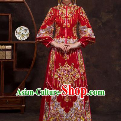 Chinese Ancient Wedding Costumes Bride Formal Dresses Embroidered Red Bottom Drawer XiuHe Suit for Women