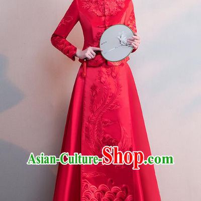 Chinese Ancient Wedding Costumes Bride Formal Dresses Embroidered Phoenix Longfenggua XiuHe Suit for Women