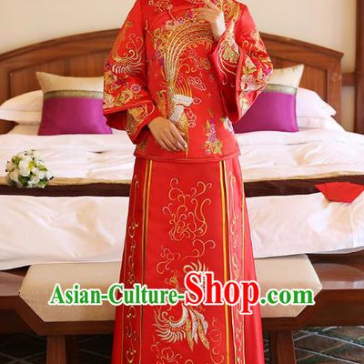 Chinese Ancient Bride Formal Dresses Wedding Costume Embroidered Phoenix Longfenggua XiuHe Suit for Women