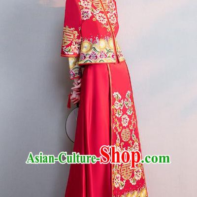 Chinese Ancient Wedding Costumes Bride Formal Dresses Embroidered Longfenggua XiuHe Suit for Women