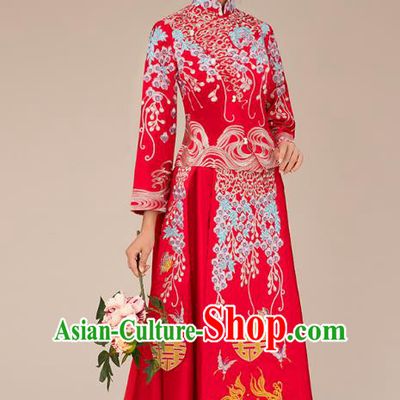 Chinese Ancient Bride Veil Formal Dresses Xiuhe Suit Embroidered Wedding Costume for Women