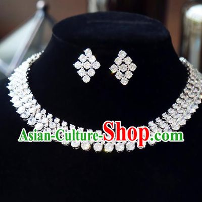 Top Grade Wedding Jewelry Accessories Bride Zircon Necklace and Earrings Complete Set for Women