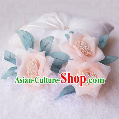 Top Grade Wedding Hair Accessories Bride Pink Flower Hair Claws for Women