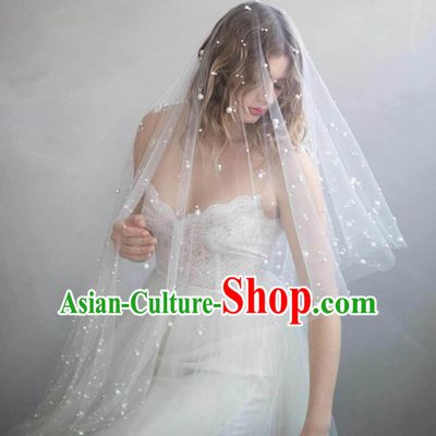 Top Grade Bride Hair Accessories Pearls Wedding Veil Headwear for Women