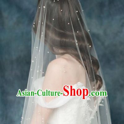Top Grade Bride Hair Accessories Pearls Wedding Veil Headwear for Women