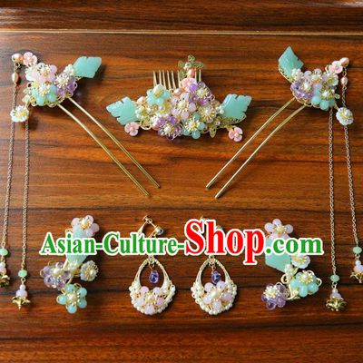 Top Grade Chinese Ancient Bride Hair Accessories Hairpins and Earrings Complete Set for Women