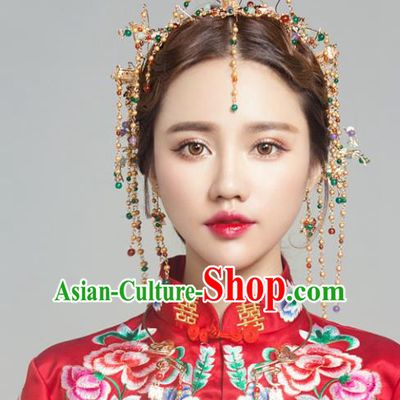 Top Grade Chinese Ancient Bride Hair Accessories Hairpins Phoenix Coronet Complete Set for Women