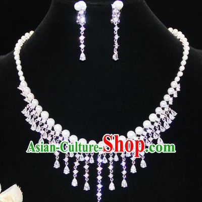 Top Grade Wedding Jewelry Accessories Bride Crystal Pearls Necklace and Earrings for Women