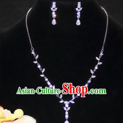 Top Grade Wedding Jewelry Accessories Bride Zircon Necklace and Earrings for Women