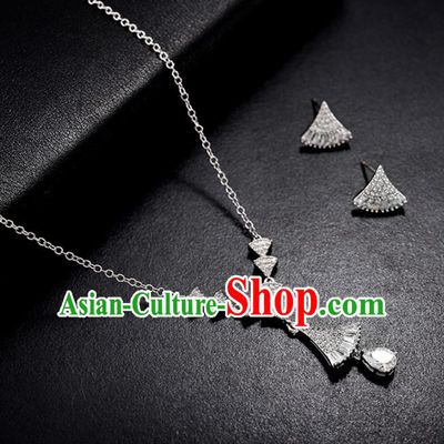 Top Grade Handmade Wedding Jewelry Accessories Bride Zircon Necklace and Earrings for Women
