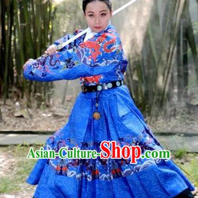 Chinese Ming Dynasty Imperial Bodyguard Costume Ancient Swordsman Embroidered Blue Clothing