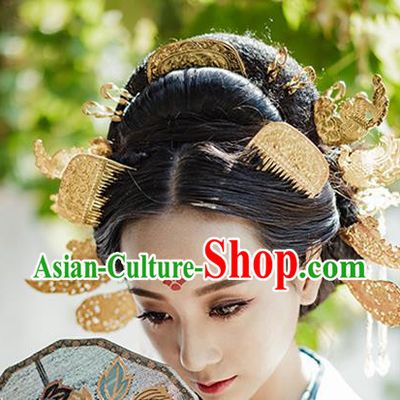 Chinese Traditional Hair Accessories Ancient Empress Golden Hair Comb Hairpins for Women