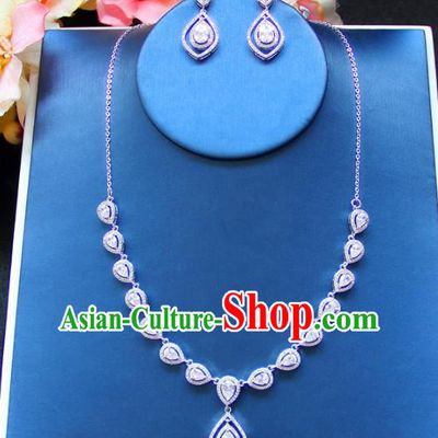 Top Grade Wedding Bride Jewelry Accessories Princess Crystal Necklace and Earrings for Women