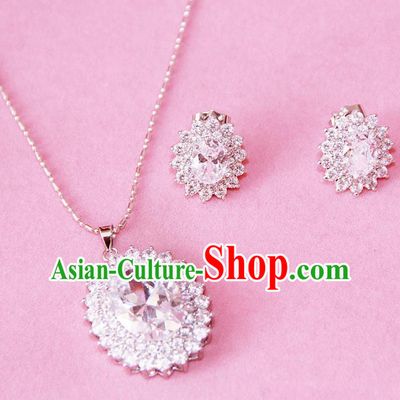 Top Grade Wedding Bride Jewelry Accessories Princess Zircon Necklace and Earrings for Women