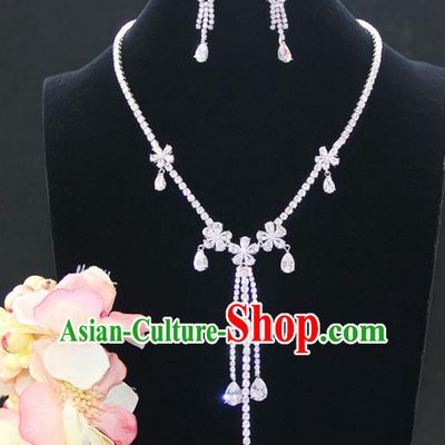 Top Grade Wedding Bride Jewelry Accessories Princess Zircon Flowers Necklace and Earrings for Women