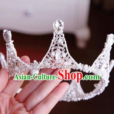 Top Grade Wedding Bride Hair Accessories Princess Hair Clasp Crystal Round Royal Crown for Women