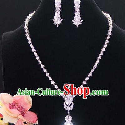 Top Grade Wedding Bride Jewelry Accessories Princess Zircon Necklace and Earrings for Women