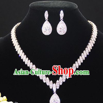 Top Grade Wedding Bride Jewelry Accessories Crystal Necklace and Earrings for Women