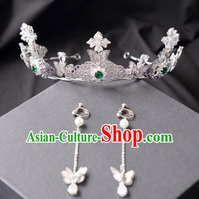 Top Grade Wedding Bride Hair Accessories Princess Crystal Royal Crown and Earrings for Women