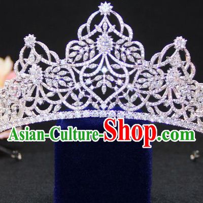 Top Grade Wedding Bride Hair Accessories Baroque Queen Zircon Royal Crown for Women