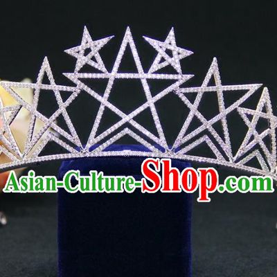 Top Grade Baroque Palace Princess Zircon Star Royal Crown Wedding Bride Hair Accessories for Women