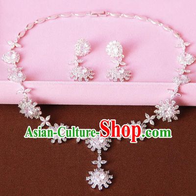 Top Grade Wedding Bride Jewelry Accessories Zircon Necklace and Earrings for Women