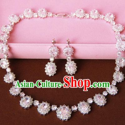 Top Grade Wedding Bride Jewelry Accessories Zircon Crystal Necklace and Earrings for Women