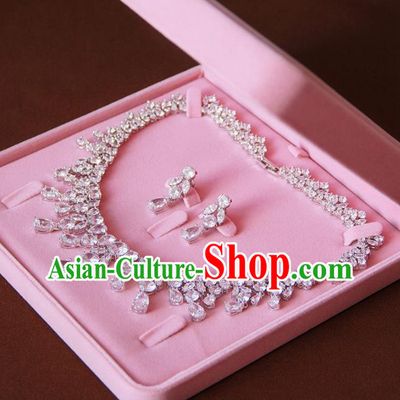 Top Grade Wedding Bride Jewelry Accessories Bride Crystal Necklace and Earrings for Women